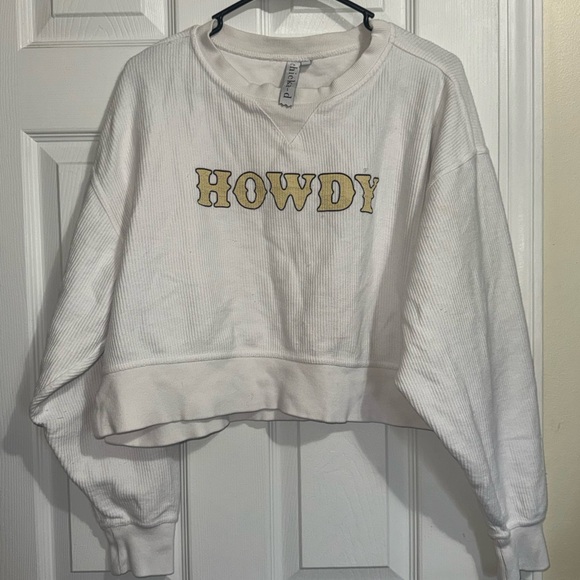 Howdy White Cropped Sweatshirt by  Chicka-d - Picture 3 of 6